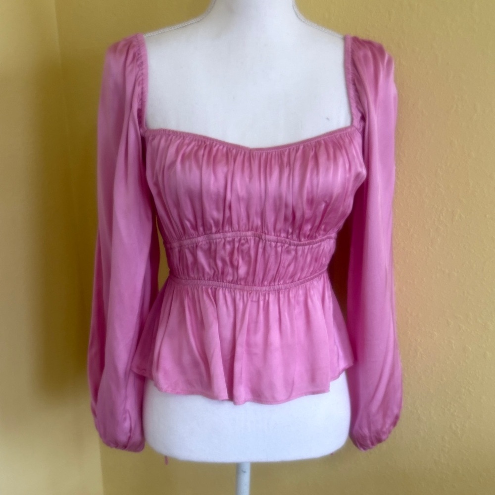 Lucy Paris Pink Square Neck Peplum Blouse